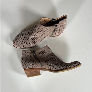 Lucky Brand Perforated Taupe Suede Ankle Booties